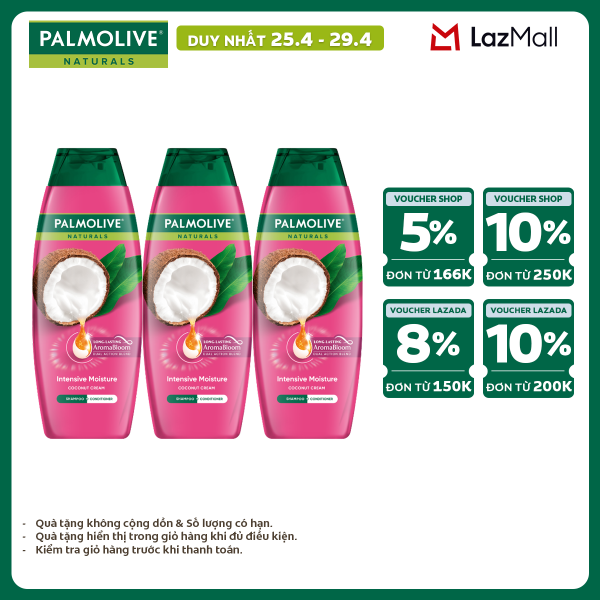 [Chỉ 25-29.4_X2 Voucher giảm 20%] Bộ 3 Dầu gội Palmolive kèm xả 2-trong-1 chiết xuất thiên nhiên 180ml/chai