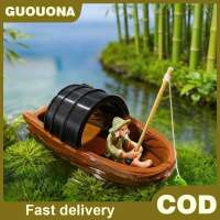 GUOUQNA อุปกรณ์ตกแต่งตู้ปลา1ชุด เรือลอยทำมือโมเดลเรือขนาดเล็กสำหรับตกปลา