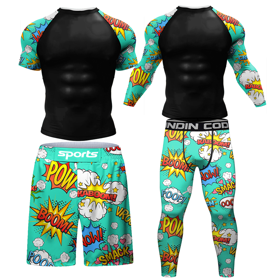 [qifen] MMA BJJ Martial Arts Wear Boxing Rashguard T-shirt+Pants Set Fighting Striker Training Boxing Clothing Sports Muay Thai Shorts ราคา  797 บาท*ส่งฟรี