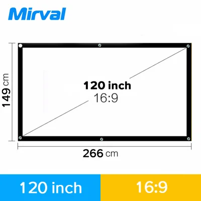 Mirval PS120 16:9 Portable 120 inch Projector Screen Wall Mounted Screen for Projector Home Cinema Outdoors Projection Screen