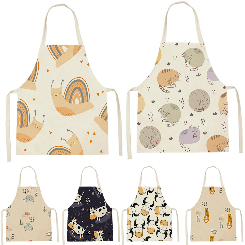 【Versatile】 1 Pieces Cute Little Cow Print Clean Art Apron Home Cooking Kitchen Apron Chef Anti-Greasy Dirt Resistant And Easy To Clean Bibs