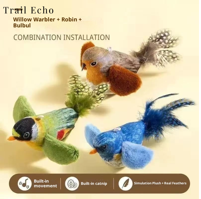 Trail Echo Realistic Talking Bird Cat Toy with Catnip and Feathers, Automatic Movement for Cats to Play and Self-Entertainment ราคา 29 บาท*ส่งฟรี