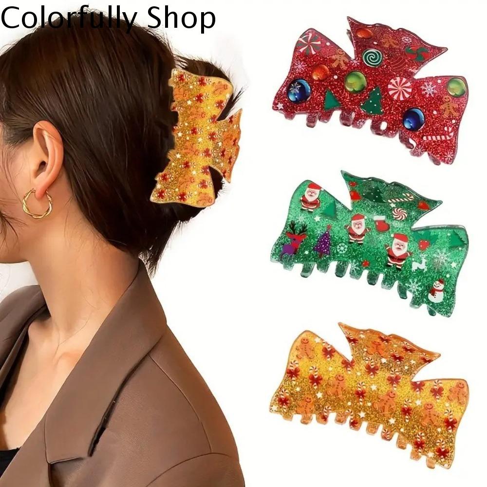 COLORFULLY Nai sừng tấm Kẹp tóc giáng sinh Người tuyết Ông già Noel Kẹp gắp giáng sinh Dễ thương Cây giáng sinh Kẹp cá mập Acetate Cô Gái