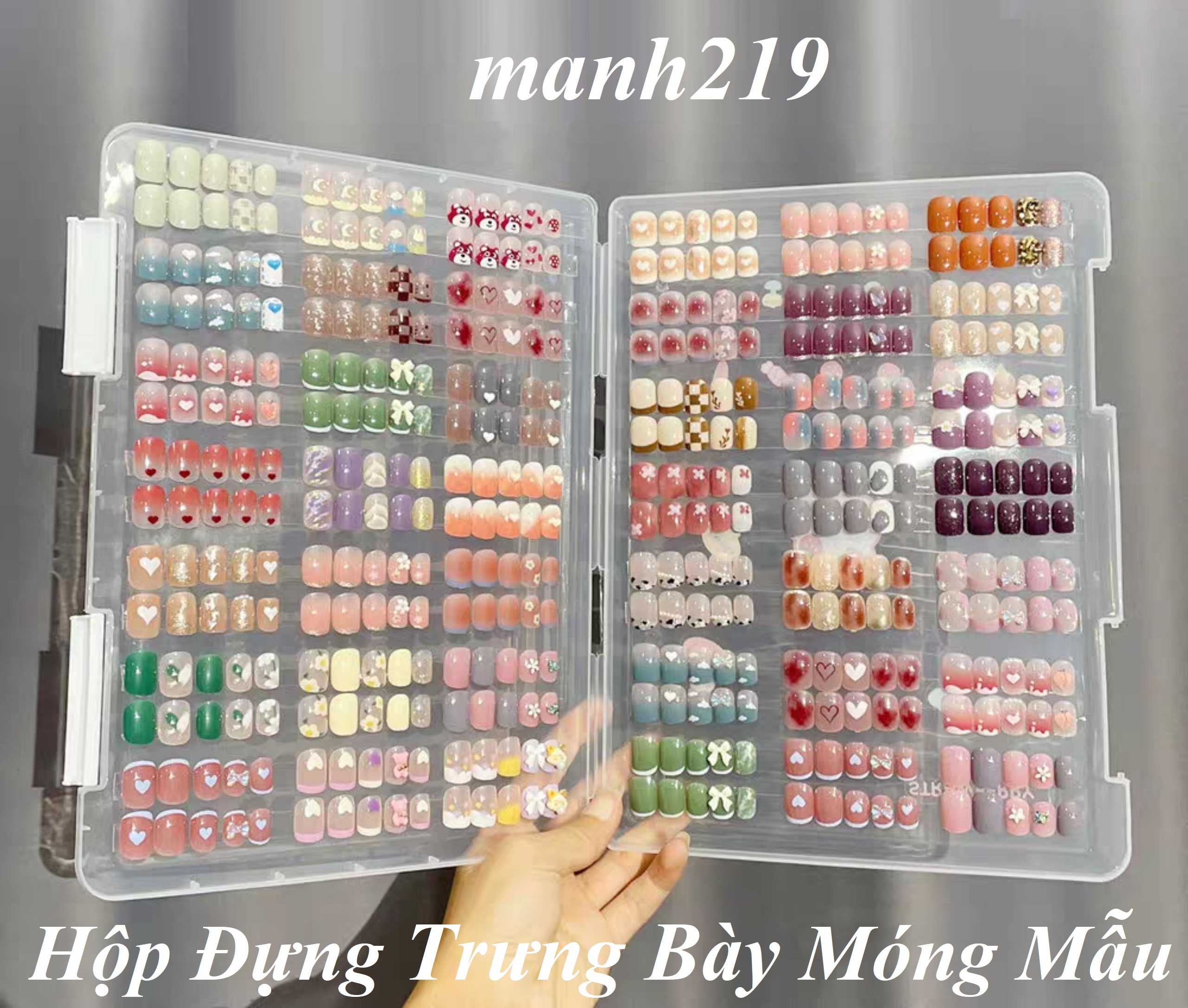 Hộp đựng móng mẫu nail box Bảng trưng bày móng mẫu Hộp đựng nail box trong suốt trưng bày móng
