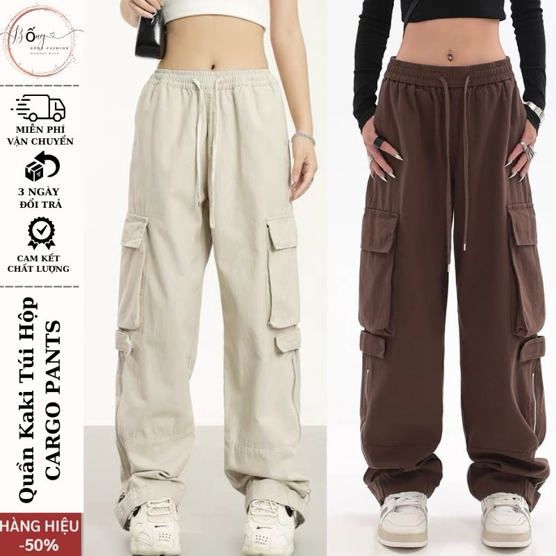 AA18-Quần kaki túi hộp Hiphop ống rộng xuông dài Bống Fashion,quần túi hộp cargo pants nữ ống suông rộng CẠP CAO 2023