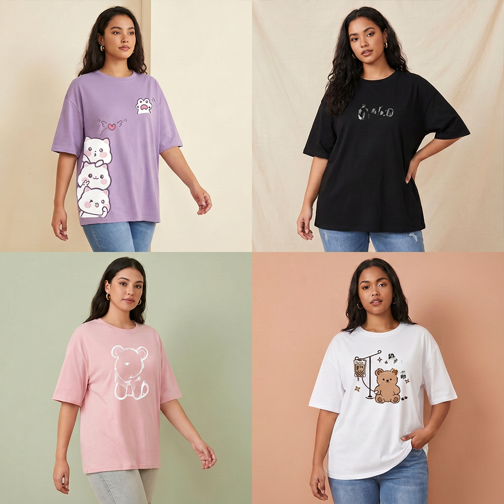 Half Sleeve DTF Printed T Shirt For Women Casual Wear Pack Of 4 Good Quality Cotton Tops New Arrival Trendy Fashion Design