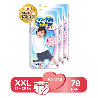 MamyPoko Air Fit Pants Boy Diapers XXL 26 X 3 Pack (78 Pcs) (14-25kg)