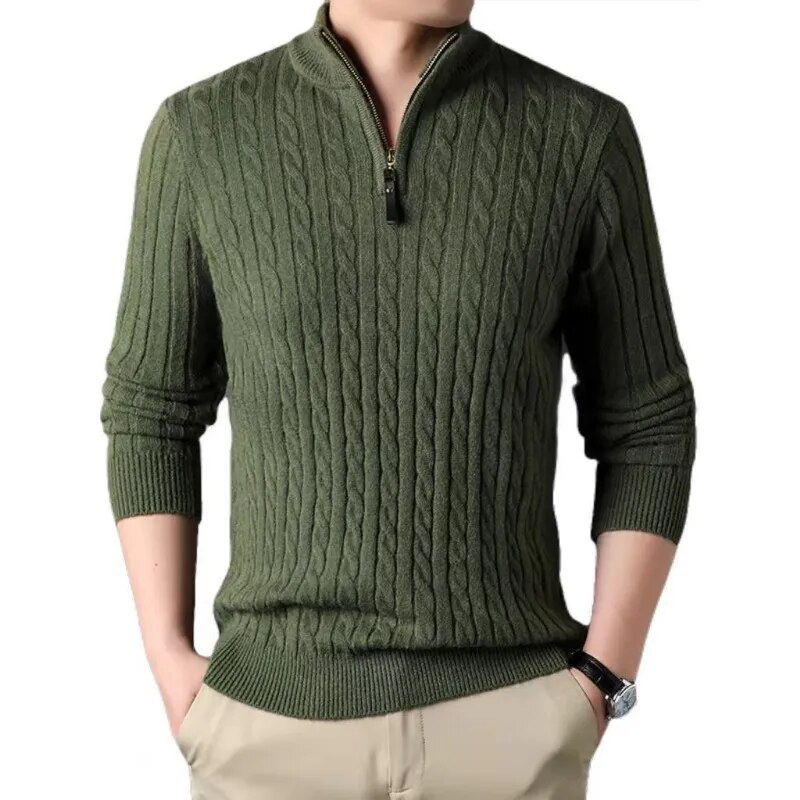 2023 Winter Men s Quarter Zip Sweater Slim Fit Casual Knitted Turtleneck