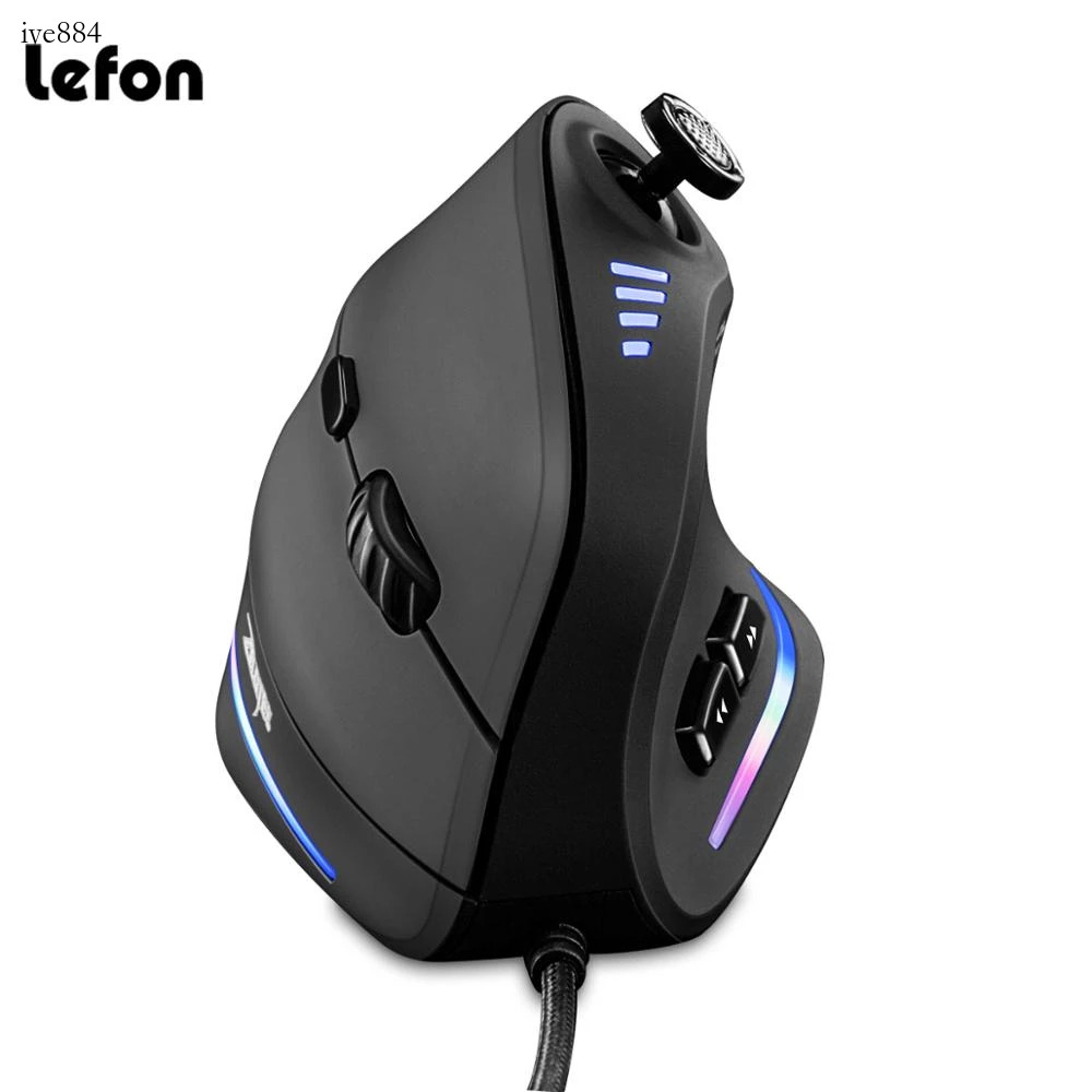 Zelotes Dọc Chuột chơi game USB có dây Ergonomic RGB Joystic Lập Trình Laser Chuột 10000 Dpi Cho Gam