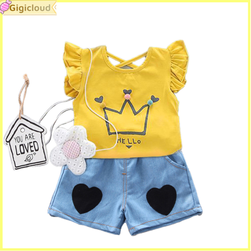 Summer T-shirt Two-piece Set For Girls Fashion Short Sleeves Cartoon Printing Tops Shorts Suit ราคา 172 บาท*ส่งฟรี