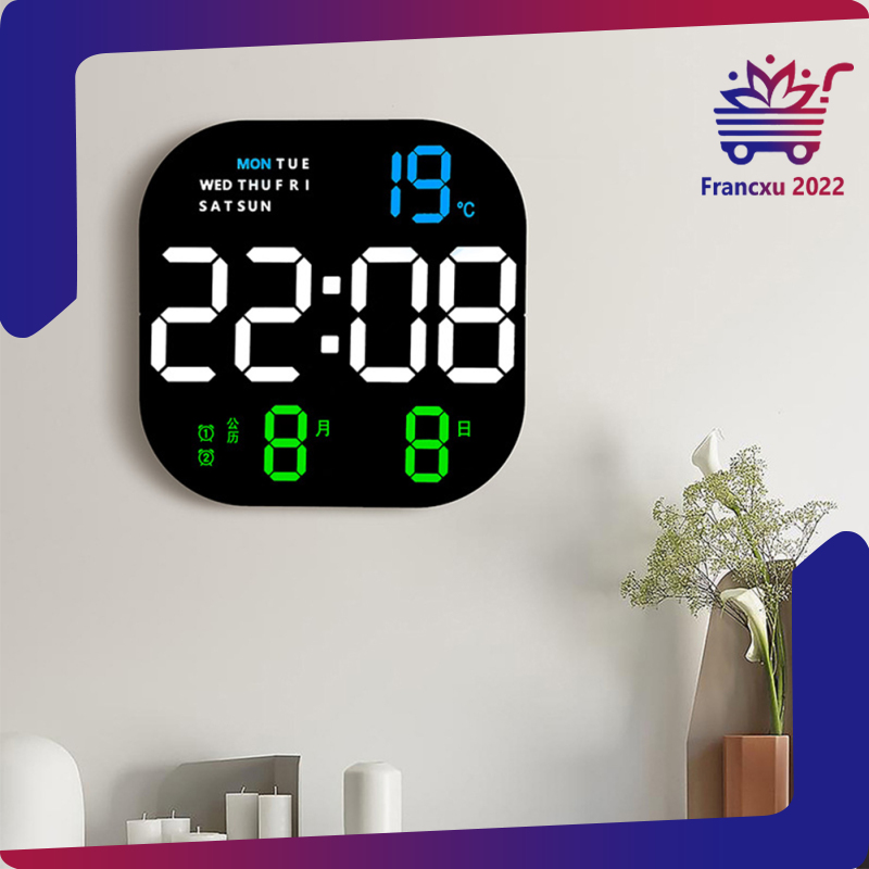 Led Digital Wall Clock 10 Level Adjustable Brightness Time Temperature Date Display Wall-mounted Remote Control Alarm Clock
