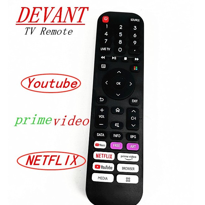 New devant remote control Use For Devant Lcd Led TV Player Television Remote Control prime video About YouTube Netflix universal tv remote with music devant smart tv remote control