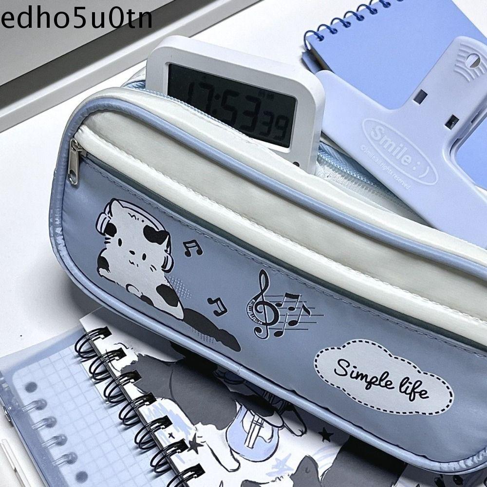 EDHO5 Sức chứa lớn Hộp đựng bút chì hình mèo nghe nhạc Đa chức năng Hộp đựng Túi đựng bút hình mèo nghe nhạc hoạt hình Phụ kiện văn phòng Dây Rút Túi bút chì có khóa kéo Túi đựng mỹ phẩm