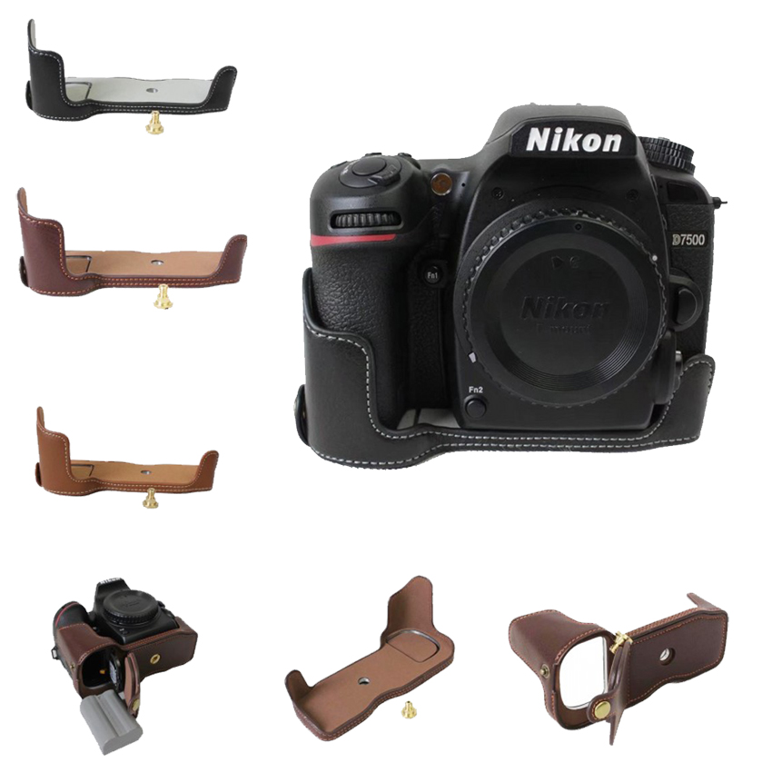 Da thật mới bao cho Nikon D7500 Túi nửa thân máy ảnh nắp dưới mở Thiết kế pin uui24072838