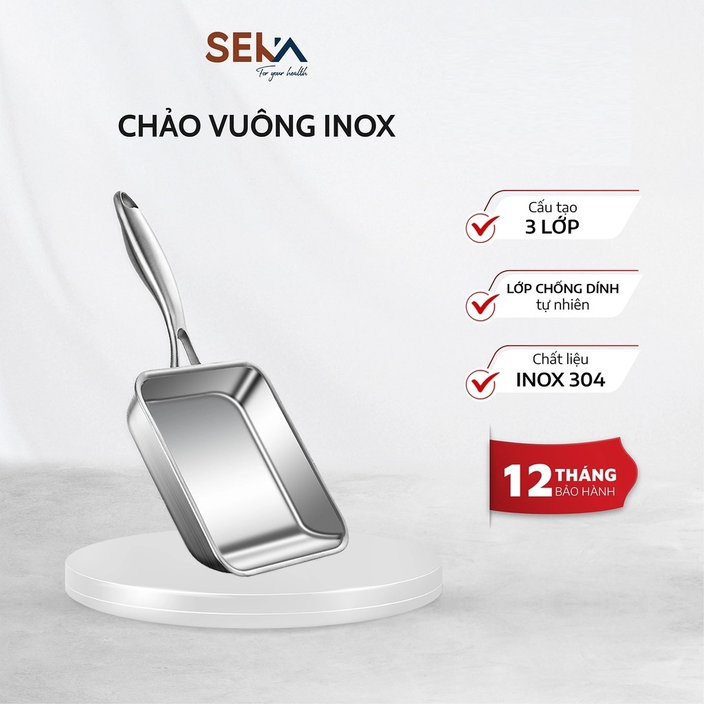 Chảo Vuông Inox 304 Đúc 5 Lớp SEKA SK6020 - Hàng Chính Hãng