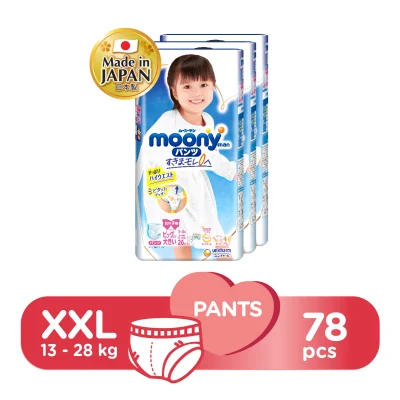 Moony Airfit Baby Diapers Girl (Pants) XXL (13-28 kg) - 78 pcs (3 packs)