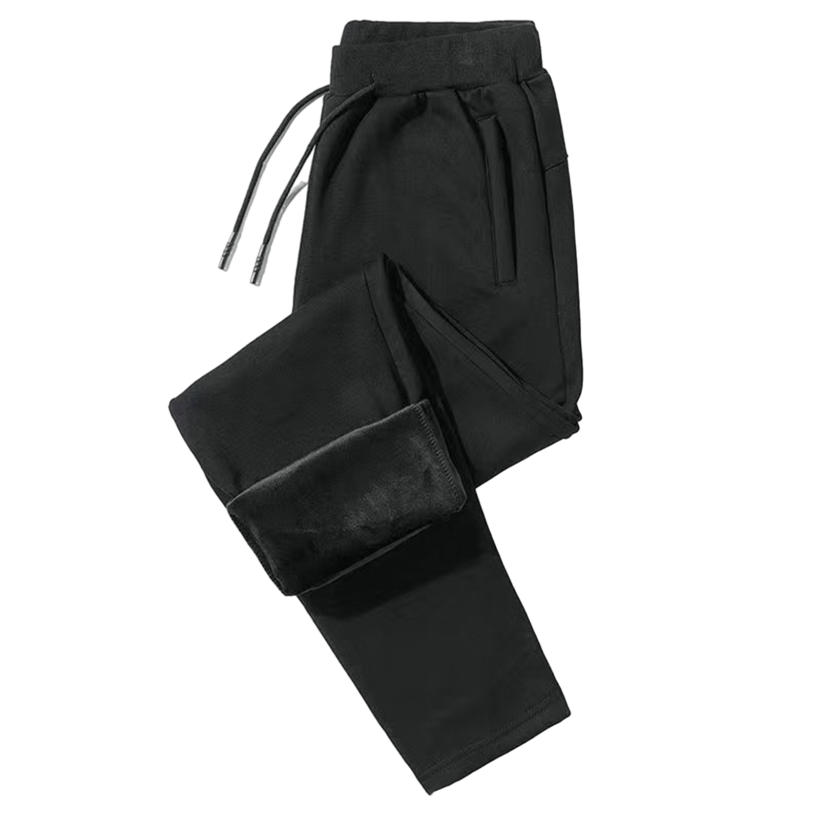 UHH Elastic Waist Pants Men Fleece Pants Men's Winter Thick Plush Warm Pants Loose Wide Leg Harem Trousers with Elastic Waist Zipper Pockets Heat Retention Sports Casual Long Pants for Fall and Cold