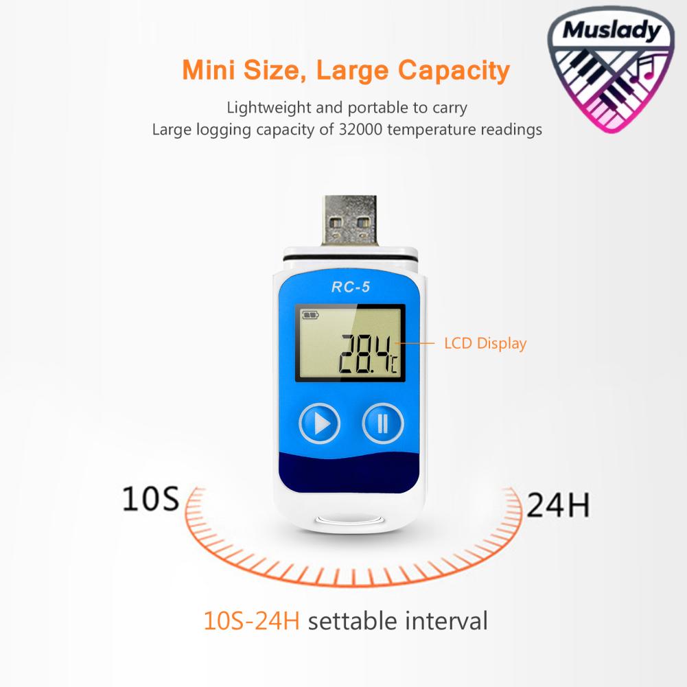 MUSLADY เครื่องบันทึกข้อมูลอุณหภูมิเครื่องบันทึกข้อมูล USB ความแม่นยำสูง 32000 จุดจอแสดงผล LCD IP67 เครื่องบันทึกข้อมูลอุตสาหกรรมกันน้ำสำหรับการขนส่งโซ่เย็น ราคา 1,191 บาท*ส่งฟรี