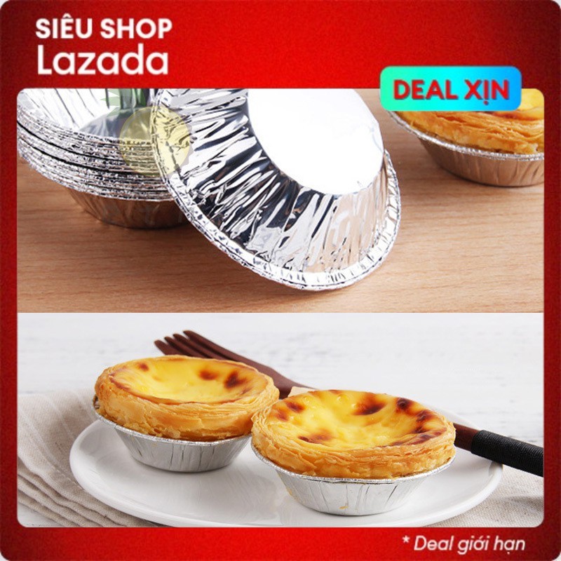 Set 100 đế giấy bạc làm bánh tart trứng hình tròn sử dụng một lần tiện dụng