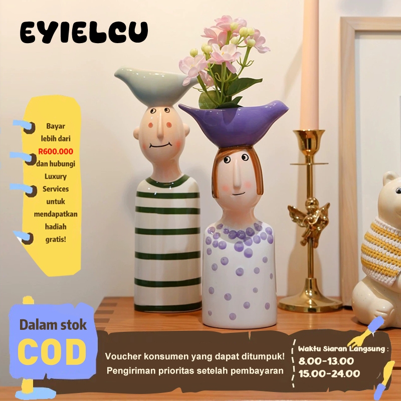 Eyre Vas Bunga Keramik Gaya Nordik untuk Pasangan, Unik & Kreatif, Pot Hidroponik, Dekorasi Rumah, dan…