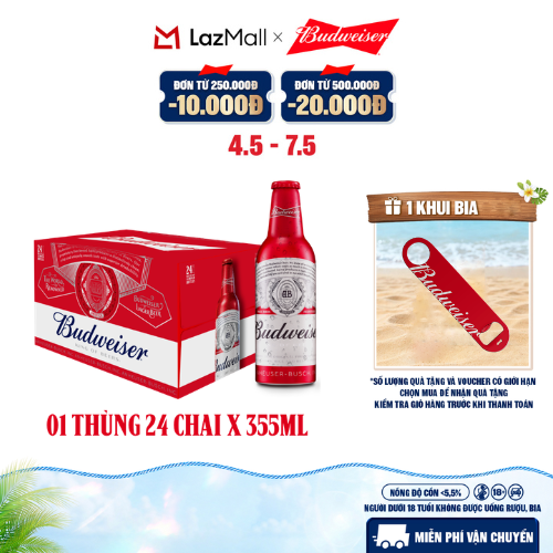 Thùng 24 Chai Aluminum Bia Budweiser Chính Hãng (355ml/ chai)