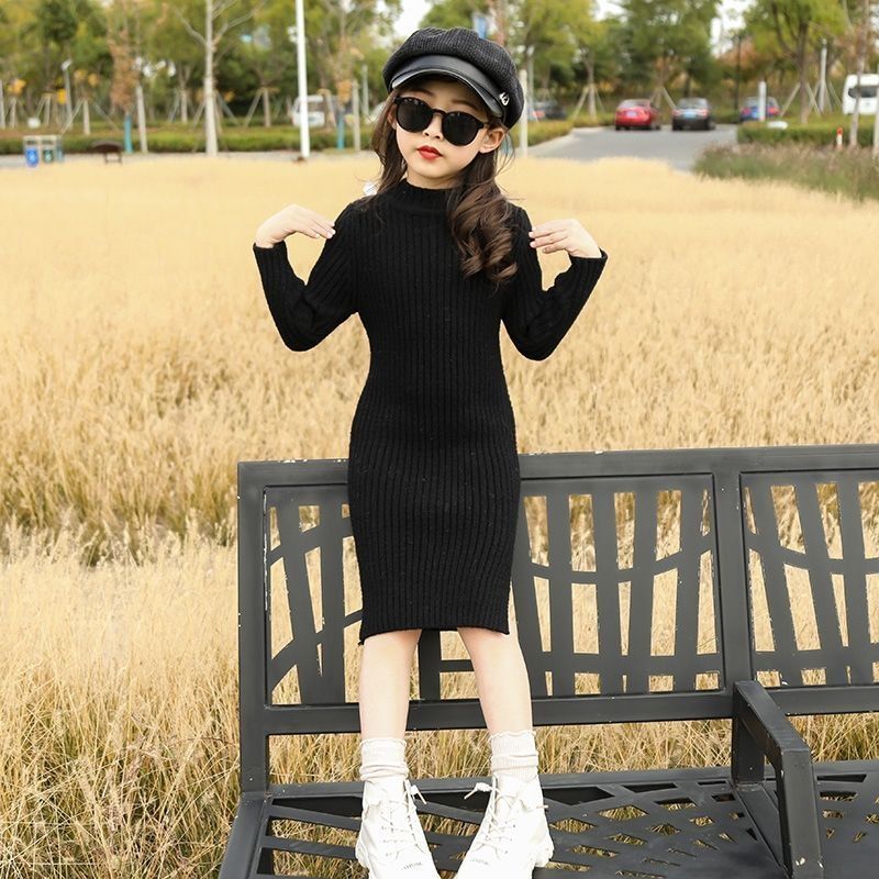 ALENA 🧡🧡🧡  Váy Len Dài Đến Giữa Thời Trang Xuân Thu Váy Liền Thân Trẻ Em Váy Dệt Kim Mùa Thu Cho Bé 