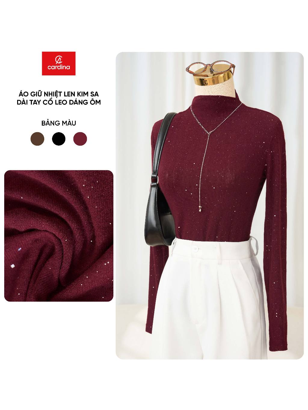  Áo giữ nhiệt nữ YOUNGER BY CARDINA chất liệu len kim sa cổ leo dài tay 5AHF07 