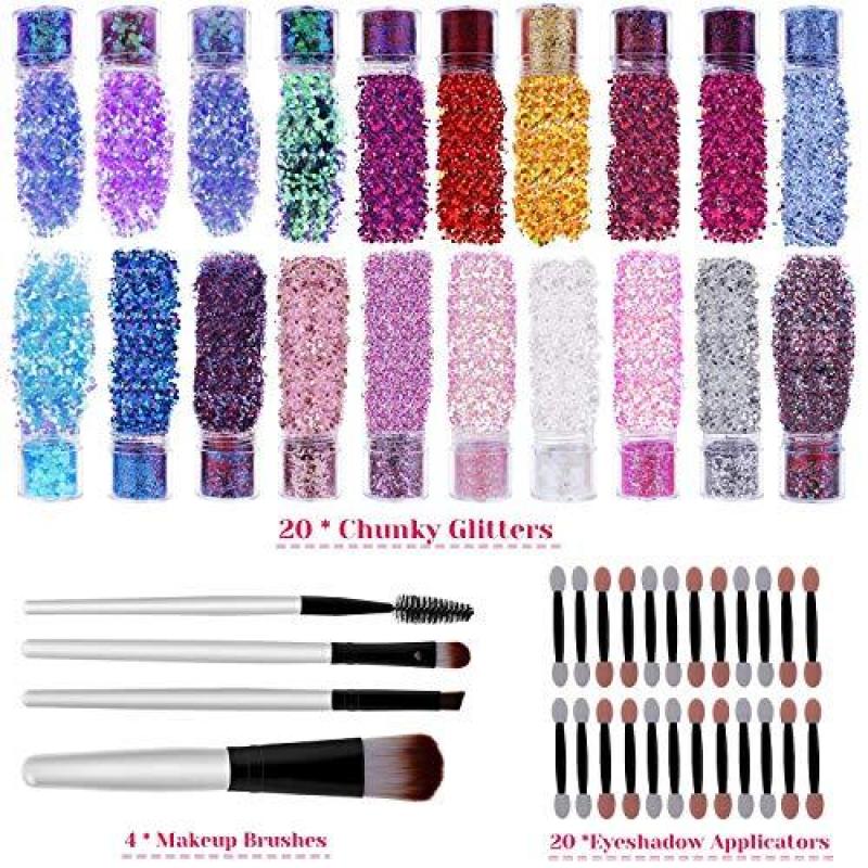 Buy Body Glitter, Cridoz 20 Colors Nail Face Hair Chunky Festival Glitter with Makeup Brushes Set for Glitter Makeup Cosmetic Face Body Hair Nails Singapore