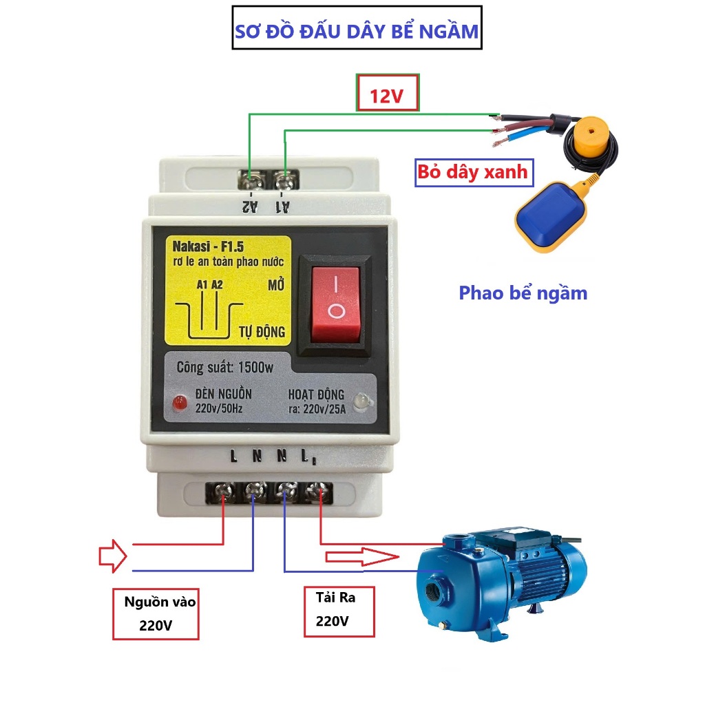 Rơ le an toàn 12V cho phao điện máy bơm nước - Thiết bị chống giật chống cạn chống tràn bồn nước