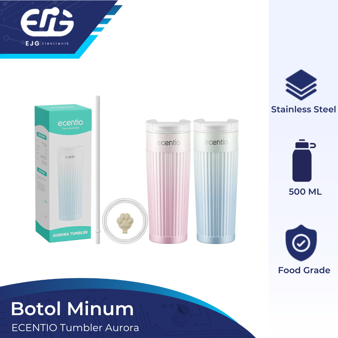 Ecentio Botol Tumbler Air Sedotan Aesthetic Tumbler Stainless Steel 500ml Botol Minum