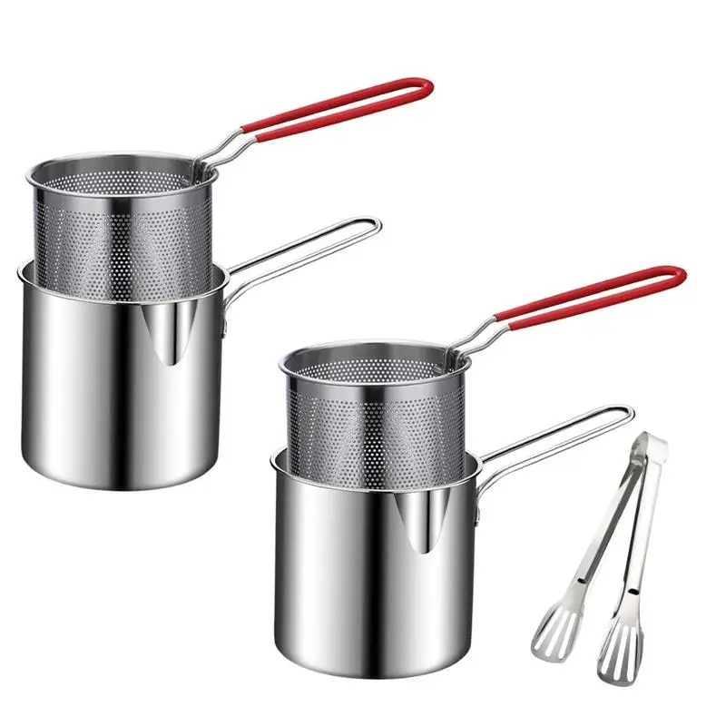 orfvqu98gg189 Japanese style mini deep frying pan, stainless steel oil small frying pan, kitchen utensils pot with lid, for frying chicken legs