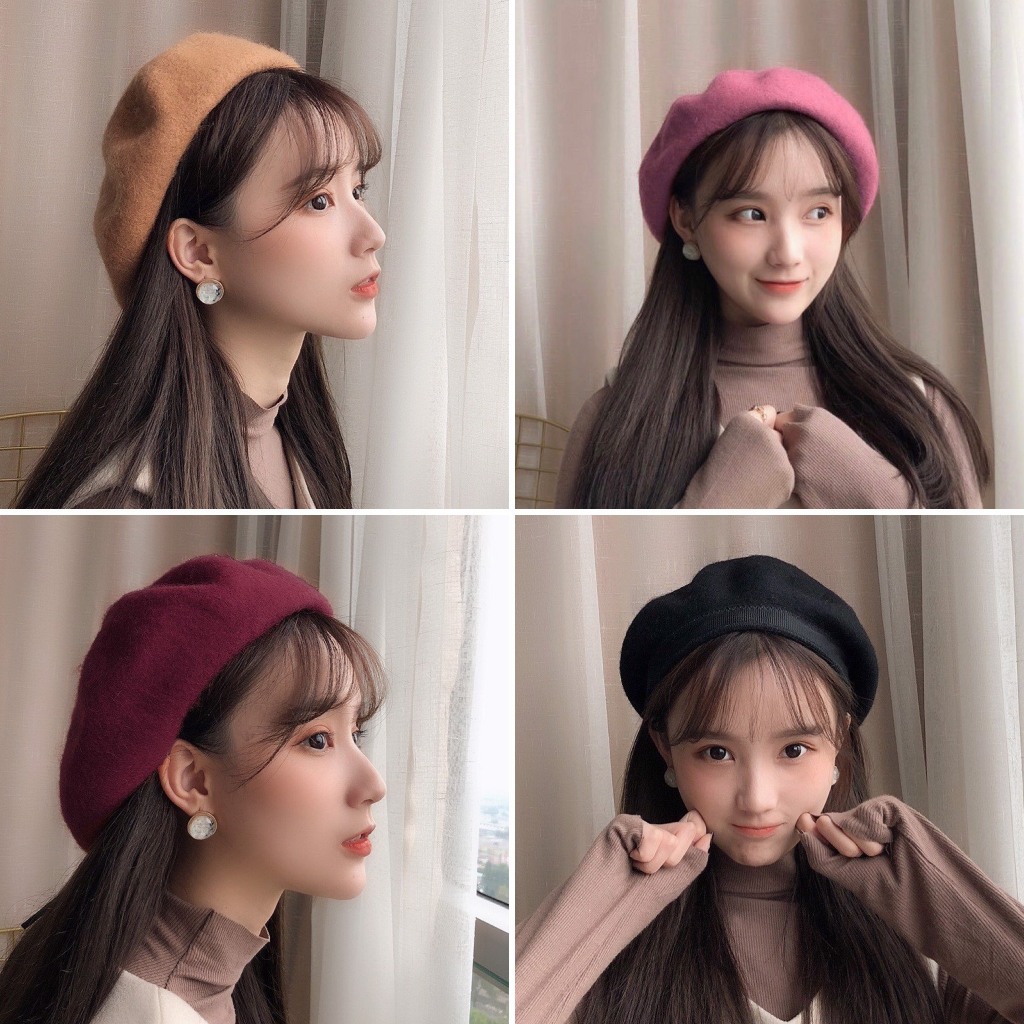 Mũ nón len beret nồi bánh tiêu nữ phong cách họa sĩ Hàn Quốc iLita ulzzang đẹp mùa đông thời trang màu nâu, be, đen