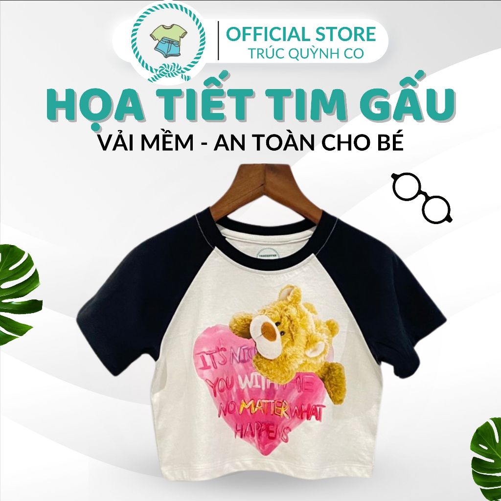 Áo Thun Croptop In Hình Gấu Teddy Nữ Trúc Quỳnh Co (12-33kg)