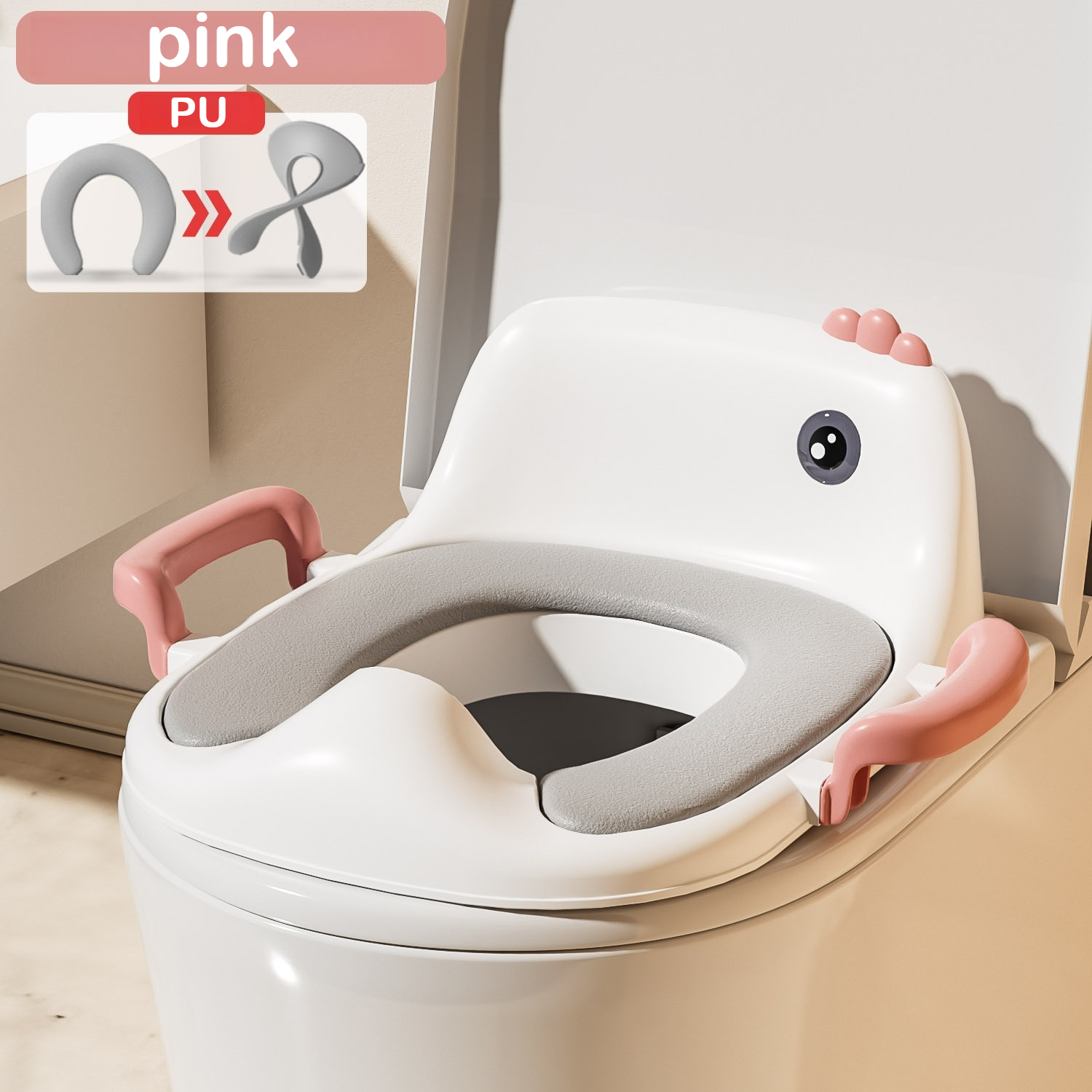 Oldlaiben Kids Toilet Seat Cute Dinosaur Potty Seat with Armrest PU Cushion Children Toilet Training Seat