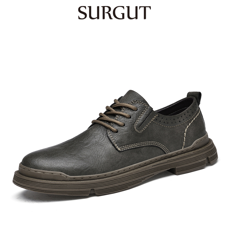 SURGUT Men Shoes Split Leather Board Shoes Men Fashion Retro Non-Slip Comfortable Casual Shoes Size 38-45 ราคา 1,135 บาท*ส่งฟรี