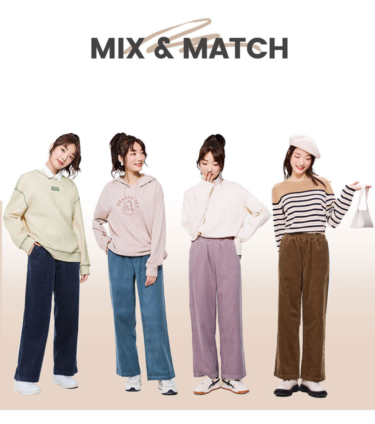 Giordano Beau Monde Women Elastic waist wide leg cotton corduroy pants Free Shipping 13412773 · v3