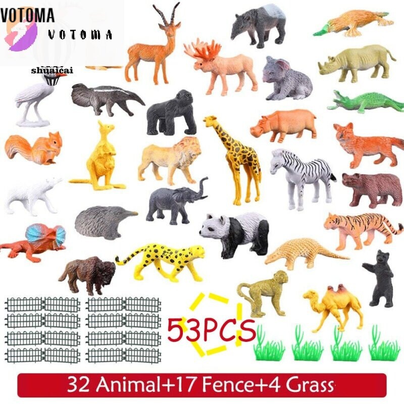UES183 Bộ 53 món đồ chơi động vật rừng hoang dã khủng long nhỏ làm quà tặng giáo dục cho trẻ em SC - INTL