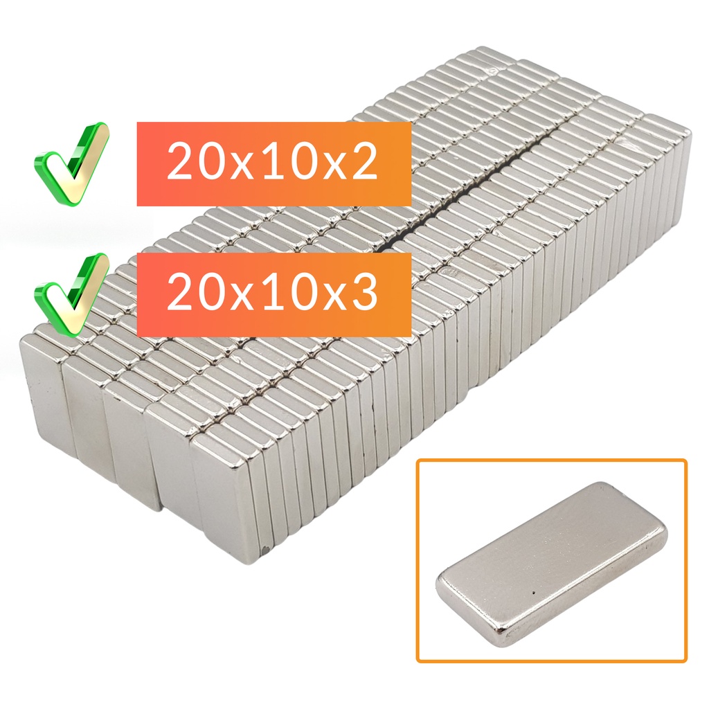 Nam châm đất hiếm mạnh n35 hình chữ nhật 20x10x2mm | 20x10x3mm