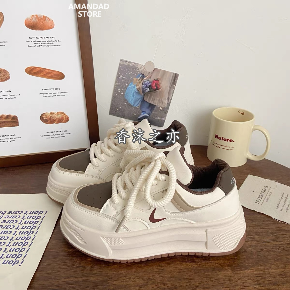 QiaoYiLuo Thick-soled big-toed shoes women's new Korean version leather all-match small white shoes students casual sneakers