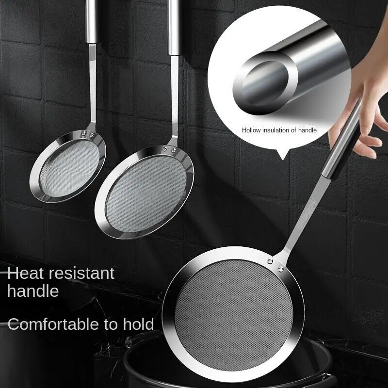 Multi Functional Stainless Steel Filter Spoon Kitchen Fine Mesh Wire Oil Skimmer Strainer Fried Food Net Flour Colanders Gadgets