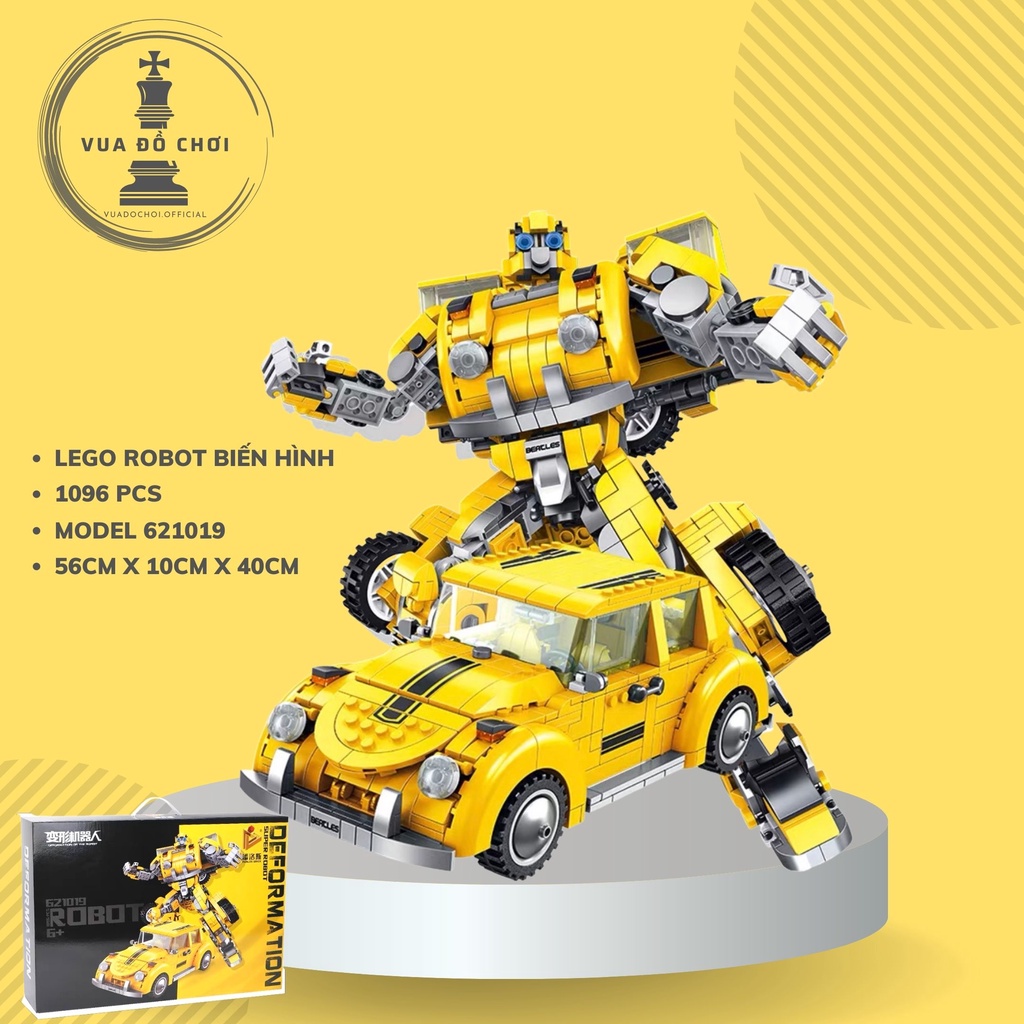 Xếp hình người máy biến hình Transformers thành siêu xe. Lắp ráp mô hình Transformers bumblebee.Kiểu Lego cao cấp