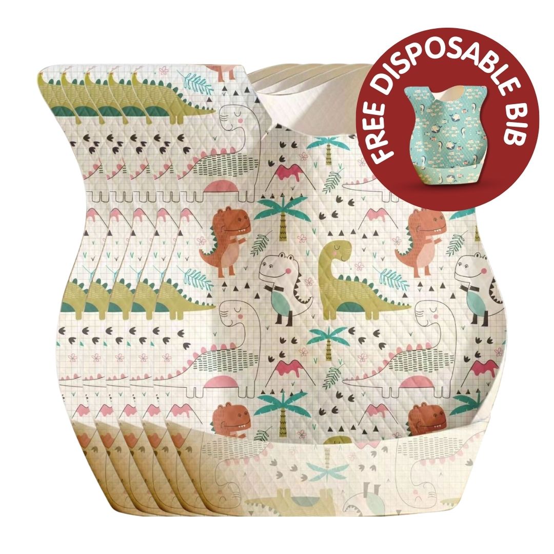 🐘Boo&Bub🐘 Cartoon Baby Silicone Waterproof Bib | Soft Bibs Baby Feeding Dinosaur Kids Girl Boy Adjustable Children