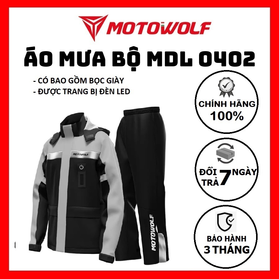  Bộ áo mưa cao cấp MOTOWOLF MDL0402B - Màu ghi phối đen 