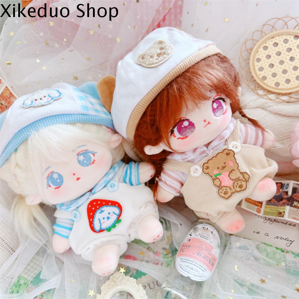 XIKEDUO Mũ Gấu Bộ quần áo búp bê cotton Ăn mặc Quần có dây đeo Bộ đồ búp bê cotton Quần áo đồ chơi n