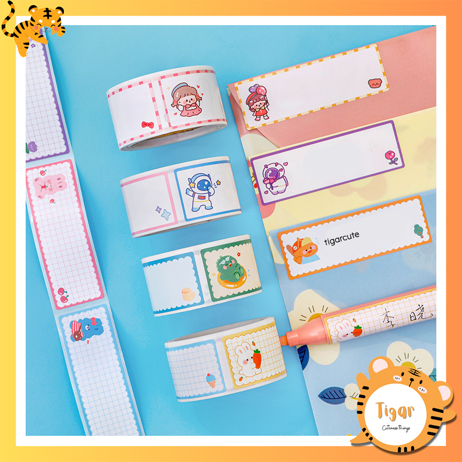 Cuộn 60 sticker giấy nhãn dán ghi tên dán vật dụng hoạt hình dễ thương