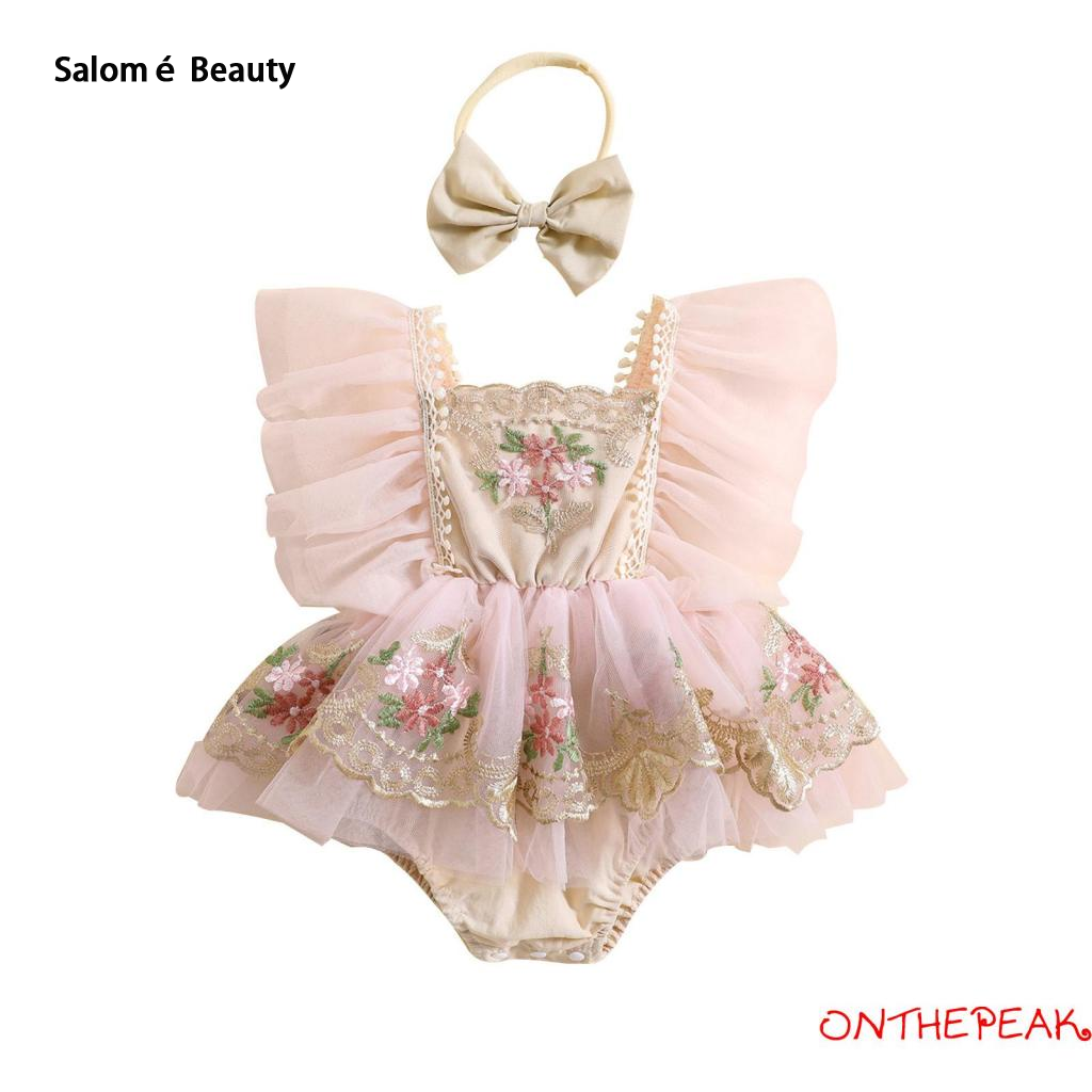 Embroidered fairy sleeve jumpsuit+ice cap summer fashion girl dress - ยี่ห้อ BALDAUREN ราคา 169 บาท*ส่งฟรี