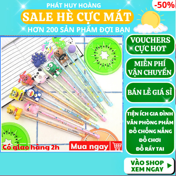 Combo 2 cây bút chì khúc hoạt hình ngẫu nhiên dễ thương giá rẻ ,  Bút chì cute ,  Bút chì khúc cute , Bút chì hoạt hình, đồ dùng học tập, Phát Huy Hoàng