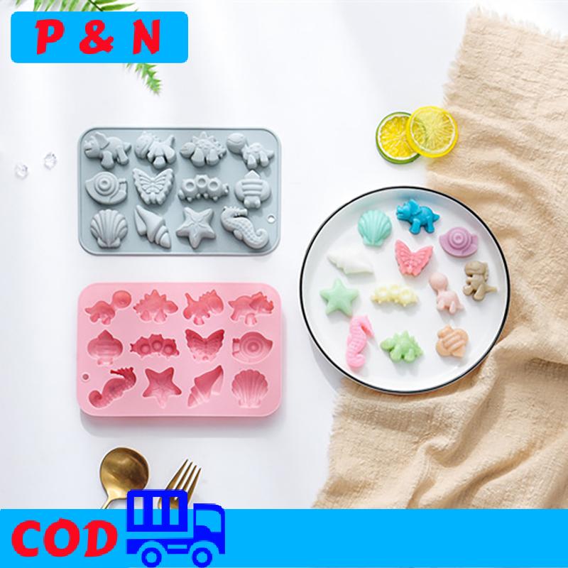 P&N Silicone Sô Cô La Khuôn Với Động Vật Côn Trùng Biển Chủ Đề Khủng Long Bướm Seashell Con Sao Biển Handmade Xà Phòng Khuôn