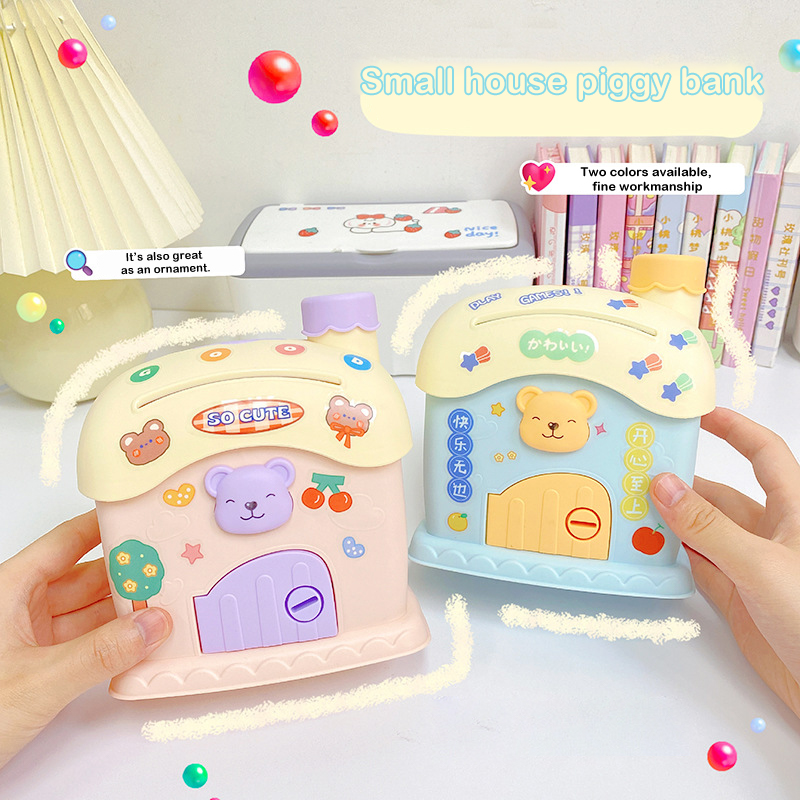 【Youer】 Dễ thương nhà nấm Heo đất trẻ em phim hoạt hình đồng xu Jar đồ chơi trẻ em dễ thương Gấu Heo đất phim hoạt hình vuông có khóa và chìa khóa