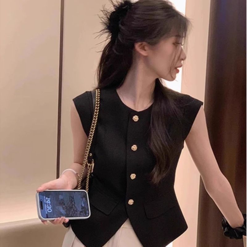 Áo Vest Nữ Áo gi lê Kiểu màu đen Cicco